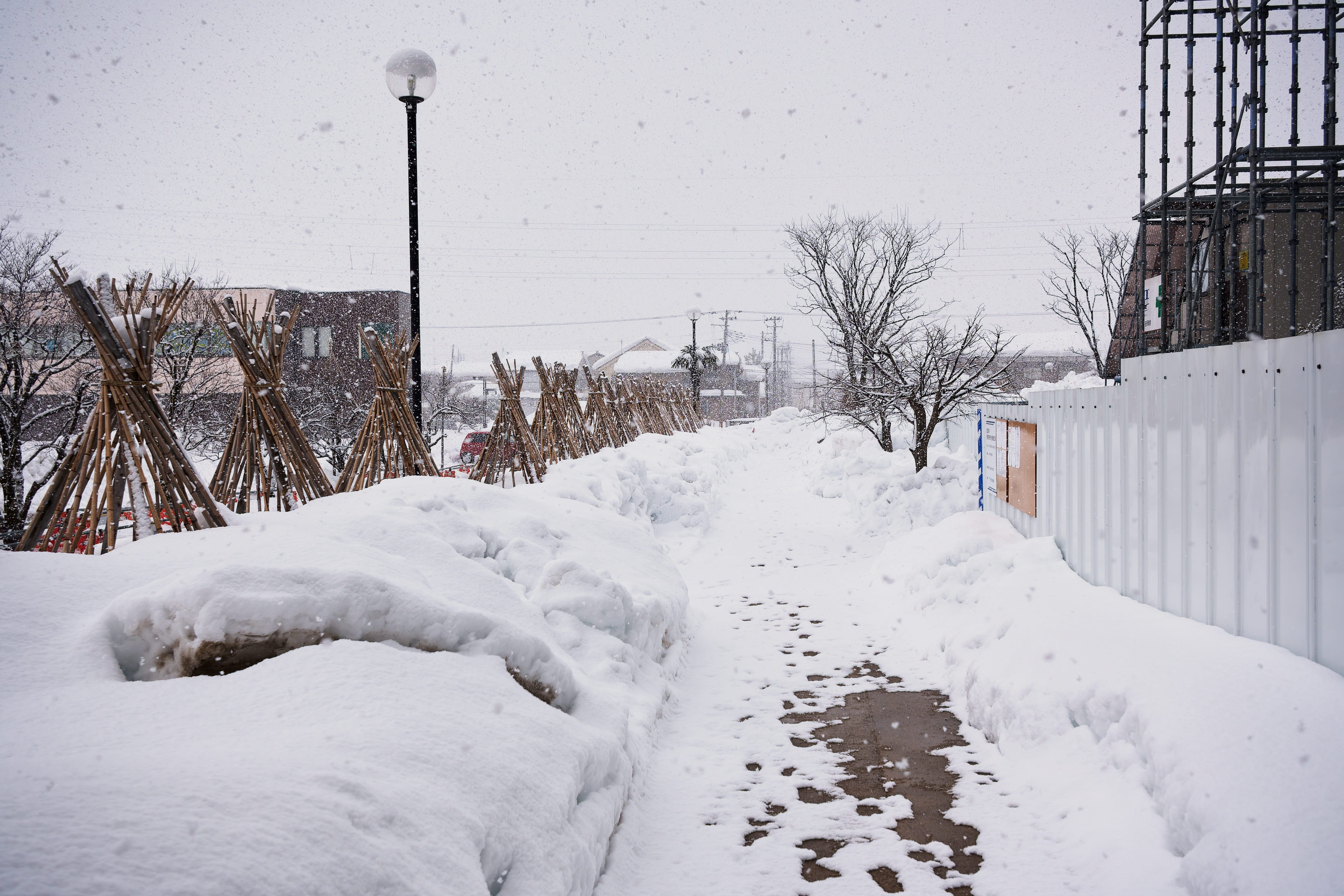 大雪の中の新潟医療福祉大学キャンパス